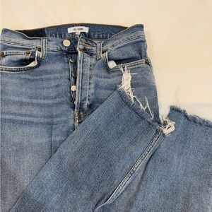 Re/Done High Rise Blue Jeans with Distressed Hem